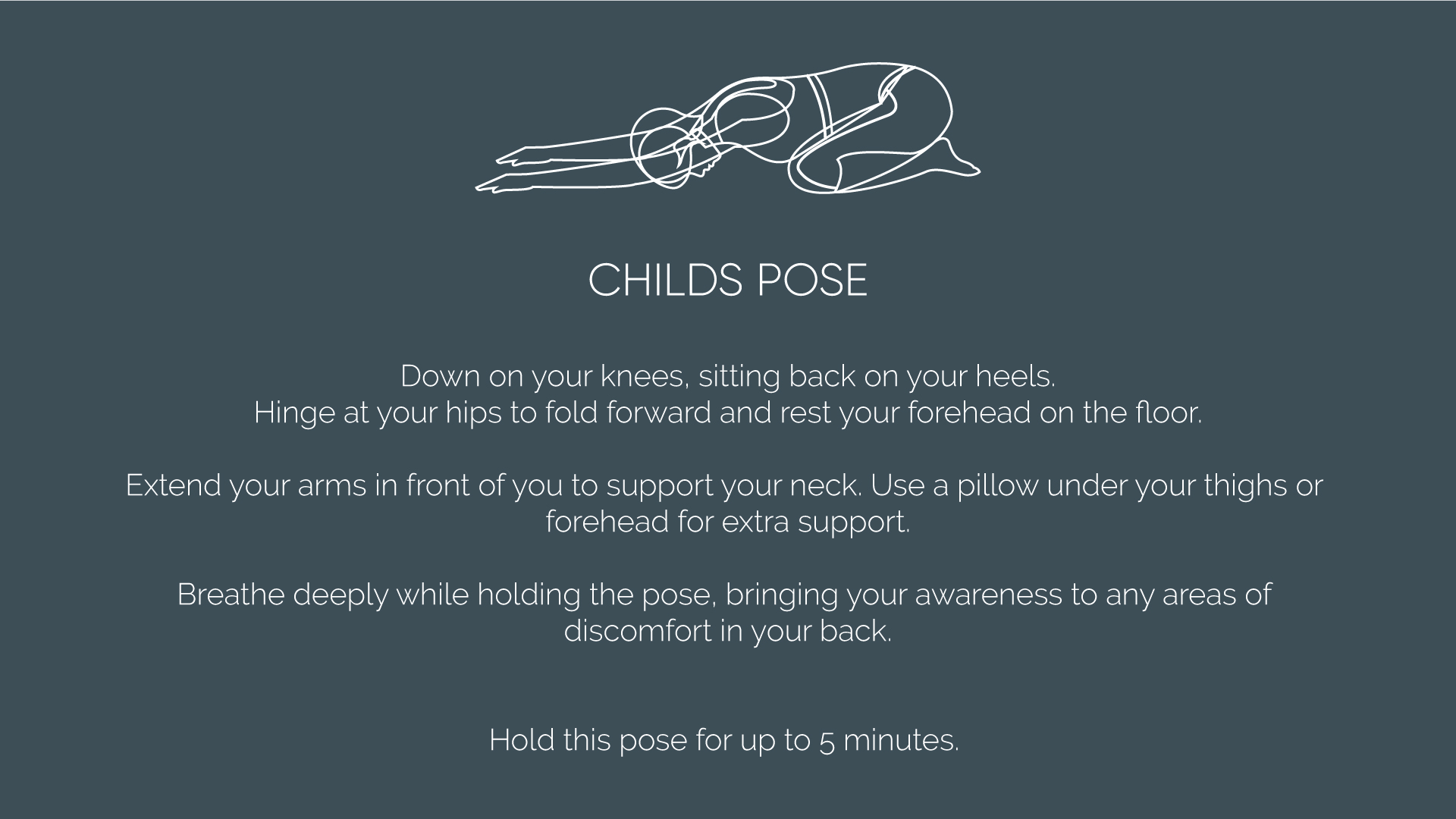 simple line drawing of person in childs yoga pose