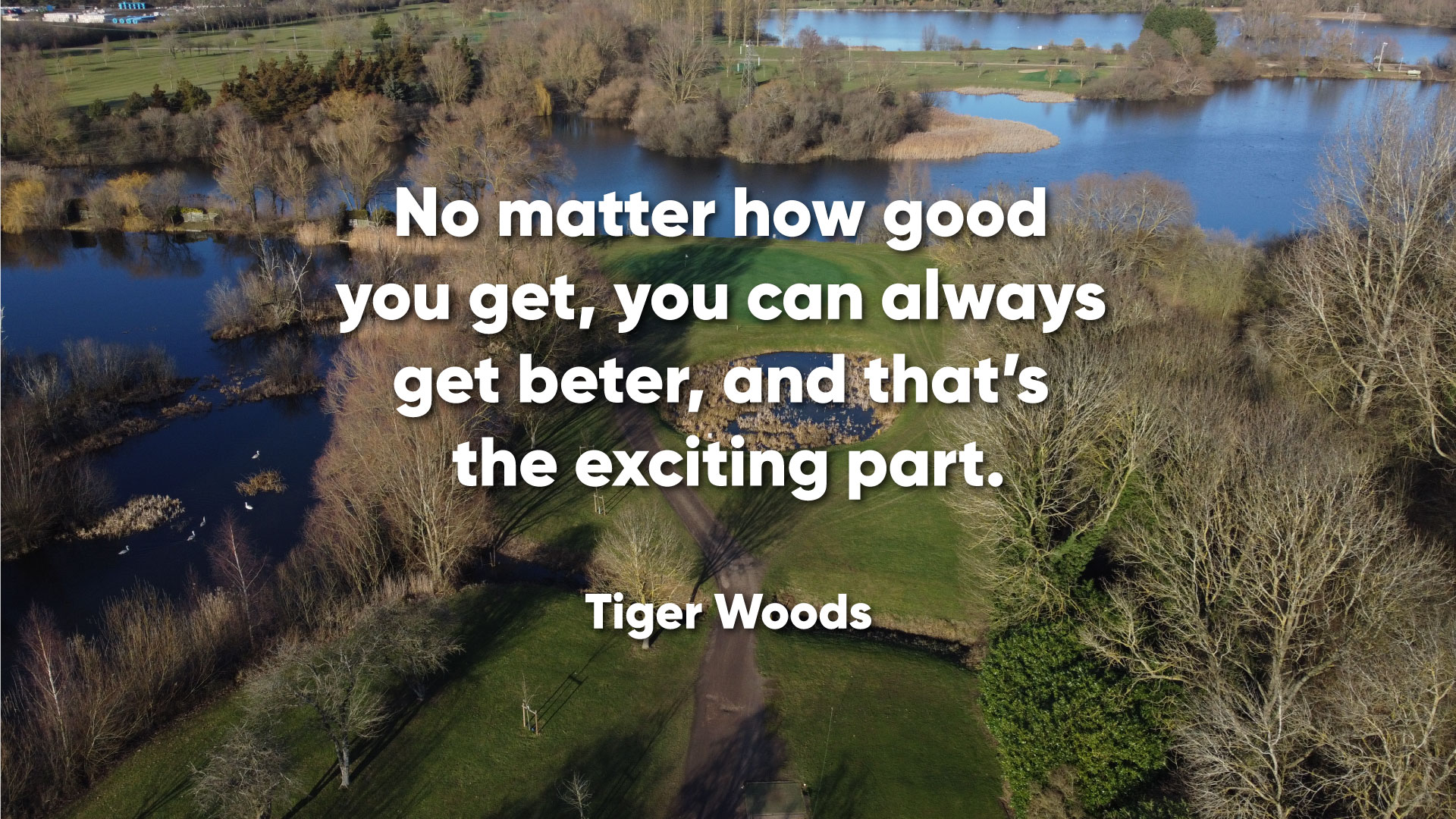 aerial view of trees grass park and water body